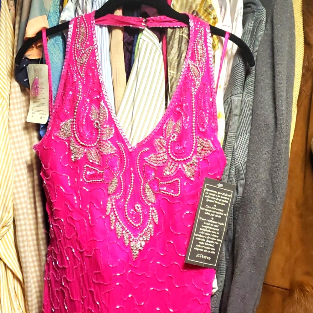 Pink beaded silver and clear dress